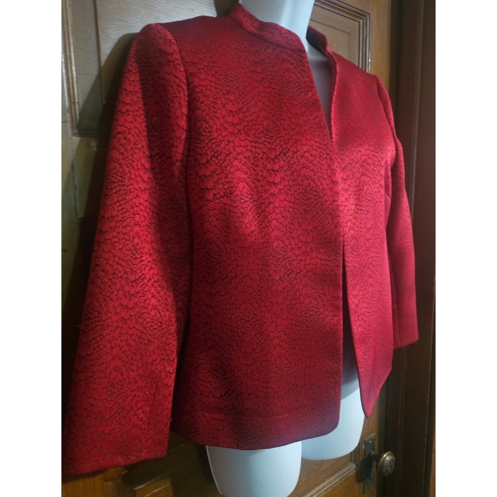 Kasper Tailored Red/ Black Patterned Mandarin Col… - image 4